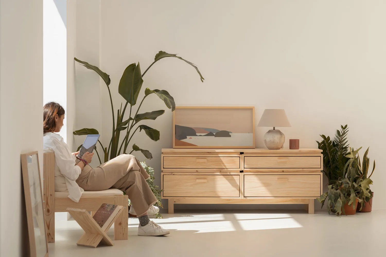 Muebles LUFE Cómodas^AIKA cómoda doble con 4 cajones 157x62