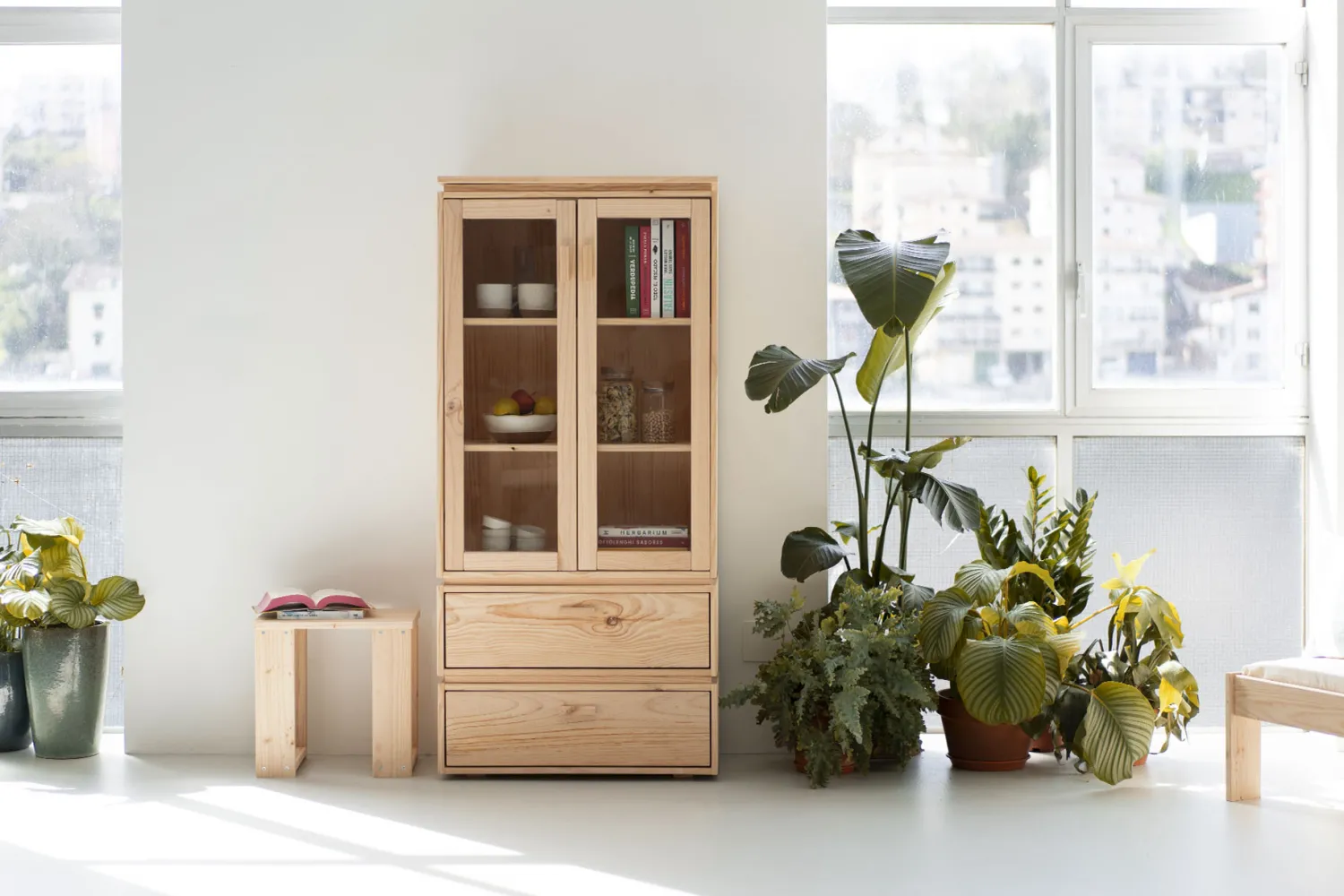 Muebles LUFE Vitrinas^LIBE vitrina con 2 cajones 78x171